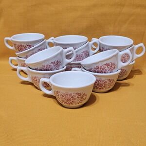 Vintage Buffalo China‎ Restaurant Ware Coffee Cups Red Flower Leaves Lot of 14